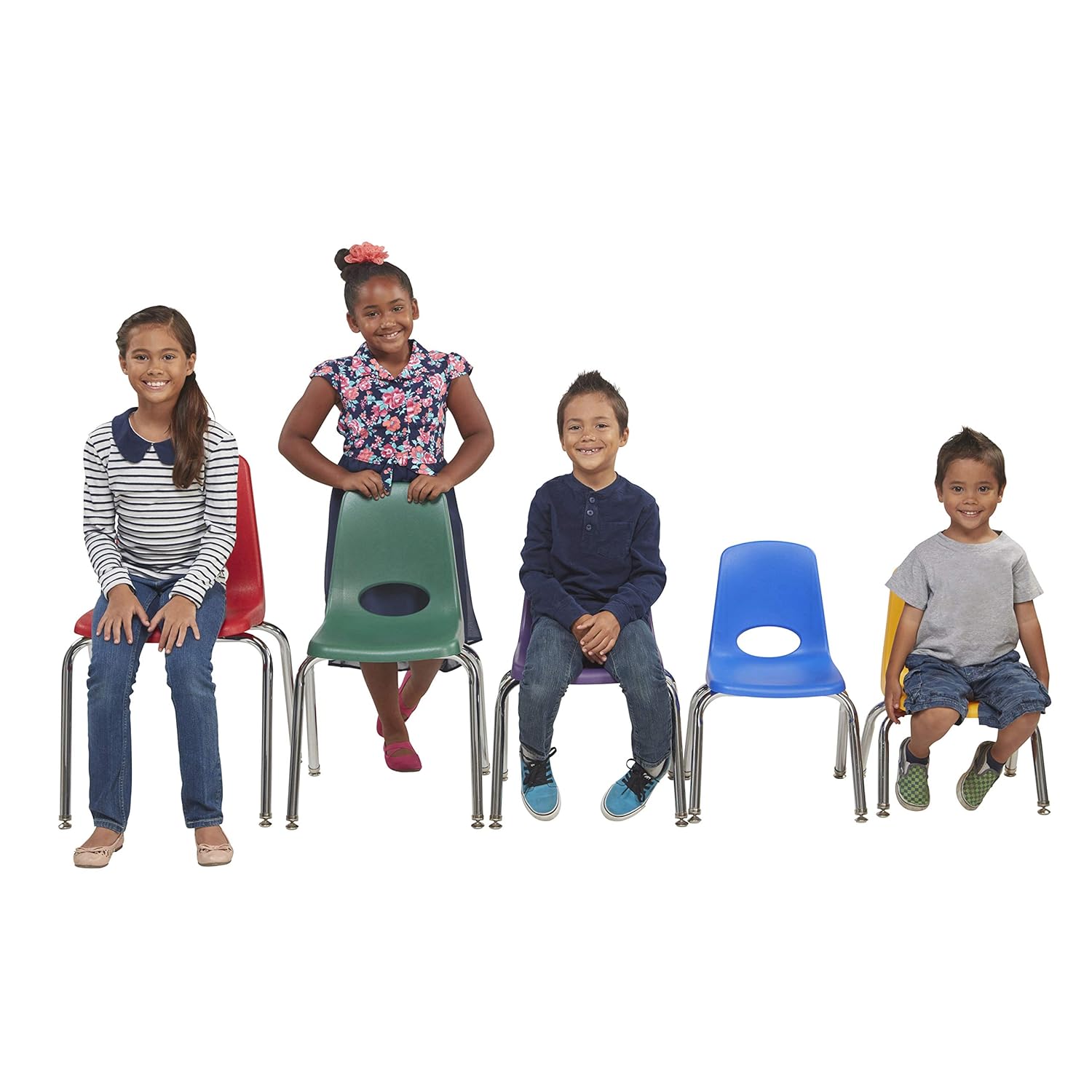 Factory Direct Partners-10370 16" School Stack Chair, Stacking Student Seat with Chromed Steel Legs and Nylon Swivel Glides; for in-Home Learning or Classroom - Assorted Colors (6-Pack): Industrial & Scientific