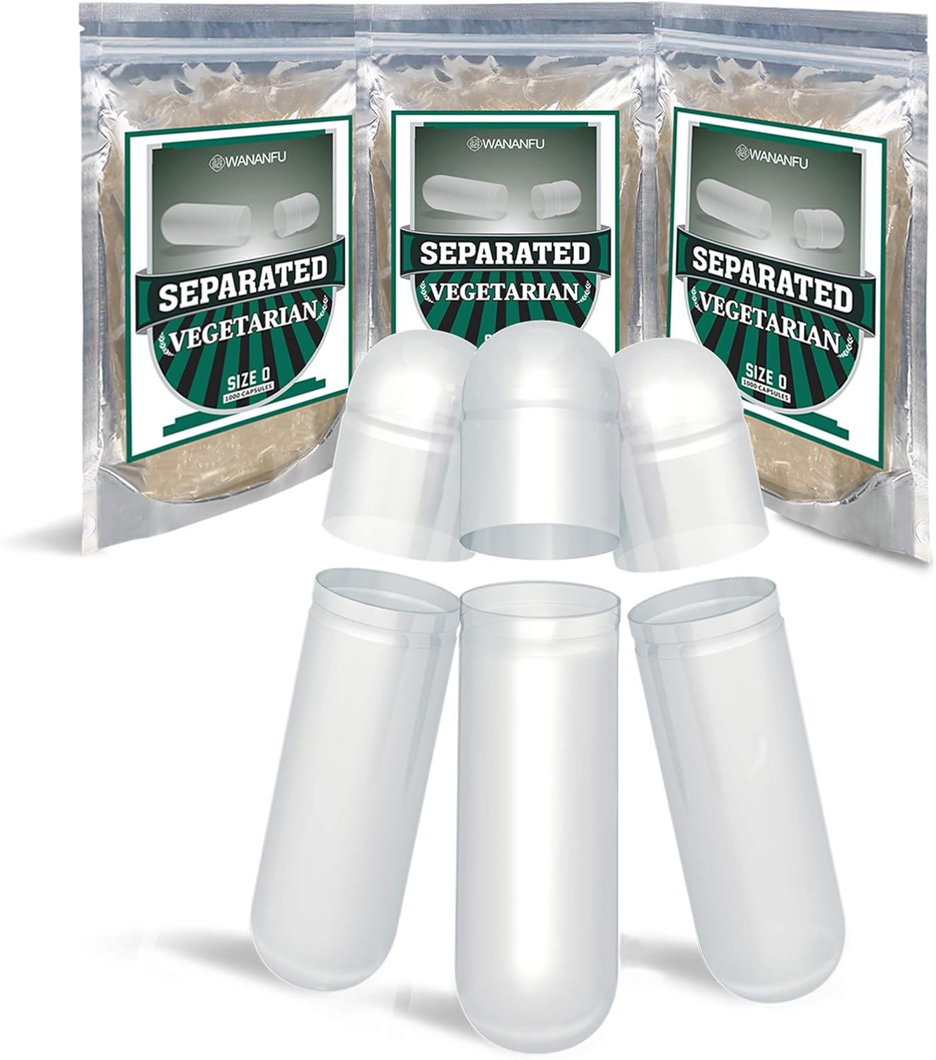 WANANFU Separated Empty Capsules Size 0 Vegetarian (1000 Count), Compatible with Capsule Filling Machine 0