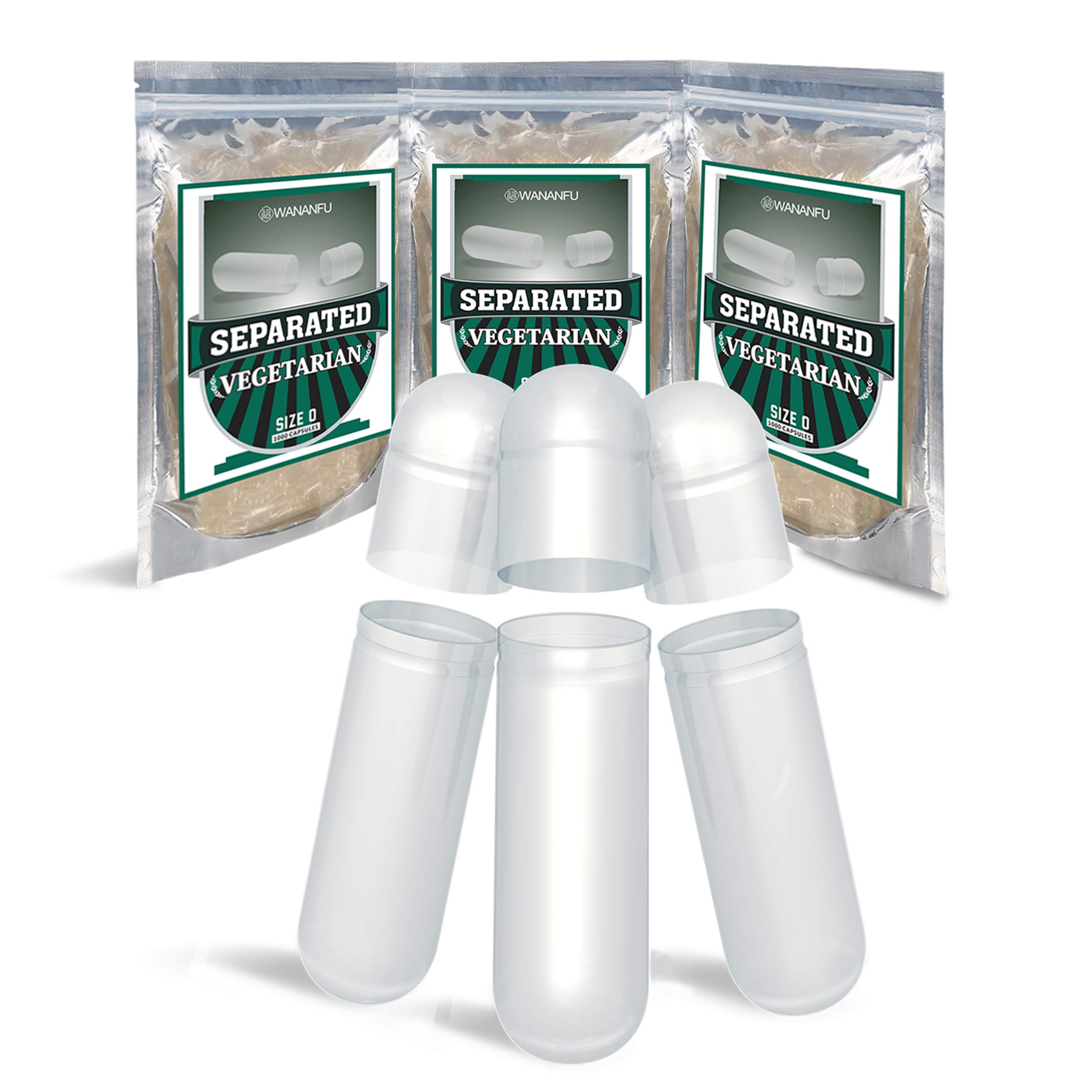 WANANFU Separated Empty Capsules Size 0 Vegetarian (1000 Count), Compatible with Capsule Filling Machine 0