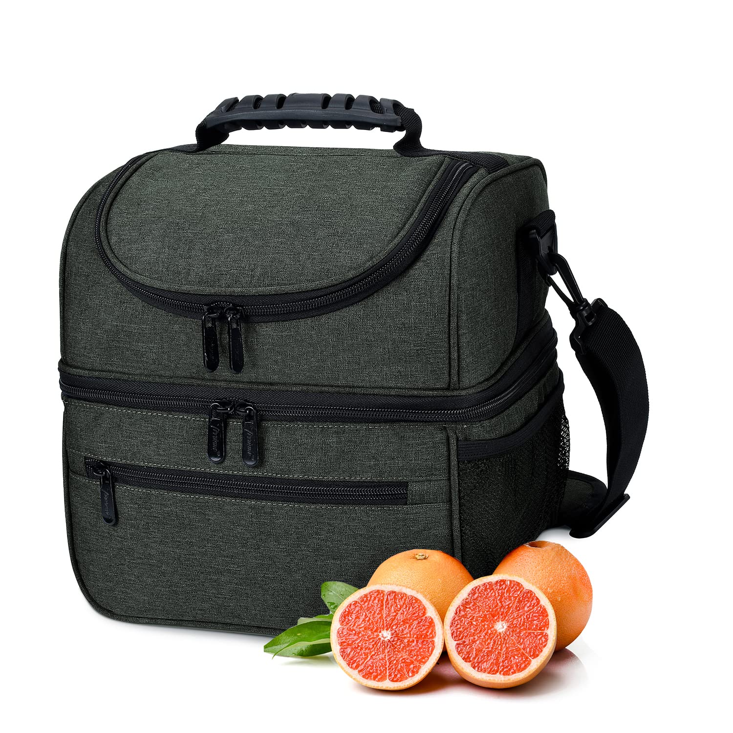 Kato Tirrinia Insulated Lunch Bag for Men, Extra Large 13L Lunch Cooler Bag with Dual Compartment, Leakproof Lunch Bento Box Bag, Suitable for Adult Work, Camping, Picnic, Charcoal