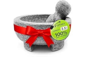 Umien™ Granite Mortar and Pestle Set Guacamole Bowl Molcajete 8 Inch - Natural Stone Grinder for Spices, Seasonings, Pastes, 