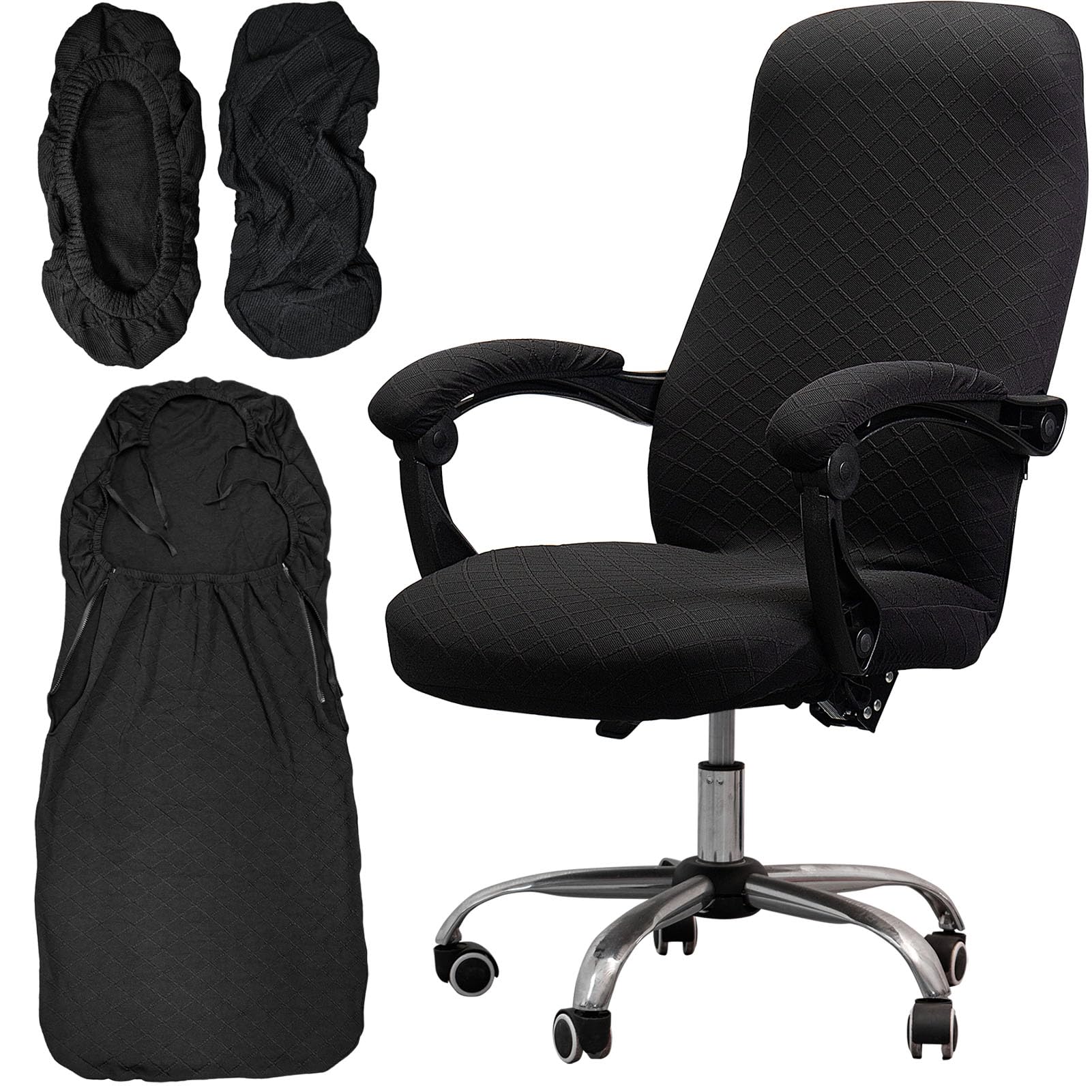 Photo 1 of Melaluxe Office Chair Cover with Armrest Covers? Universal Stretch Desk Chair Cover, Computer Chair Slipcovers (Size: L) - Black