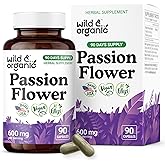 Wild & Organic Passion Flower Capsules 600 mg - Calming & Mood Support - Passionflower Extract Supplement - Passiflora Incarnata Herb - Vegan, No Fillers, Non-GMO - 90 Count