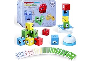 SAFMORD Montessori Puzzle Game for Kids - Wooden Face Changing Magic Cube Game, Educational Face Changing Cubes, 3+ Years (64 Cards, 16 Blocks, 1Bell)