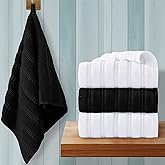 Premium White and Black Waffle Hand Towels for Kitchen, (4PC, 13"x30") - 100% Cotton, Soft & Absorb, Hand Towels with Hanging Loops, Guest Bathroom Hand Towels,Upgrade Waffle Design Kitchen Towels