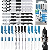 20PCS T Shank Jigsaw Blades Tool for Wood Plastic Metal Compatible with 90% Power Jig Saws Such as Bosch DEWALT RYOBI One+ Ma