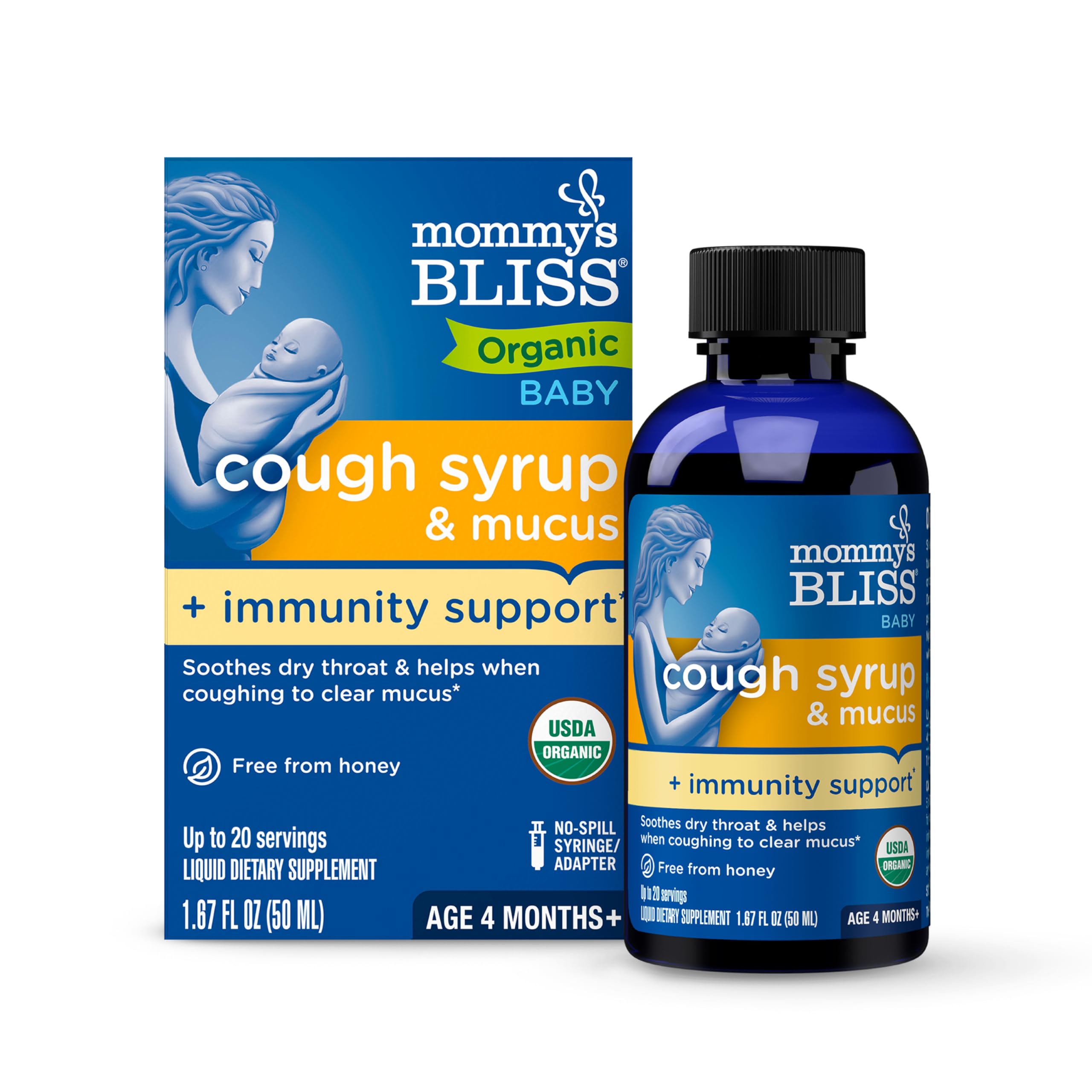 Mommy's Bliss Organic Baby Cough Syrup and Mucus + Immunity Support, Contains Organic Agave and Ivy Leaf, Made for Babies 4 month+, 1.67 Fluid Ounces