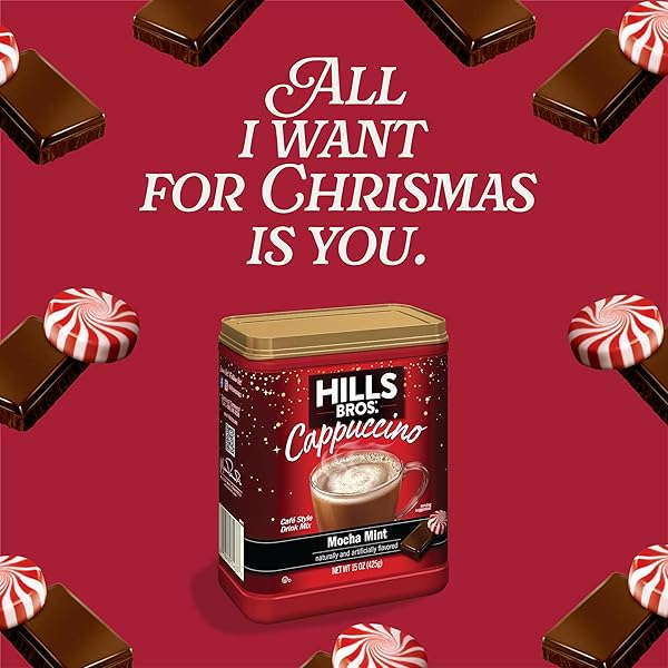 HILLS BROS. INSTANT CAPPUCCINO MIX, MOCHA MINT CAPPUCCINO MIX – ENJOY COFFEEHOUSE FLAVOR FROM HOME – CAPPUCCINO WITH MINTY NOTES (15 OUNCES)