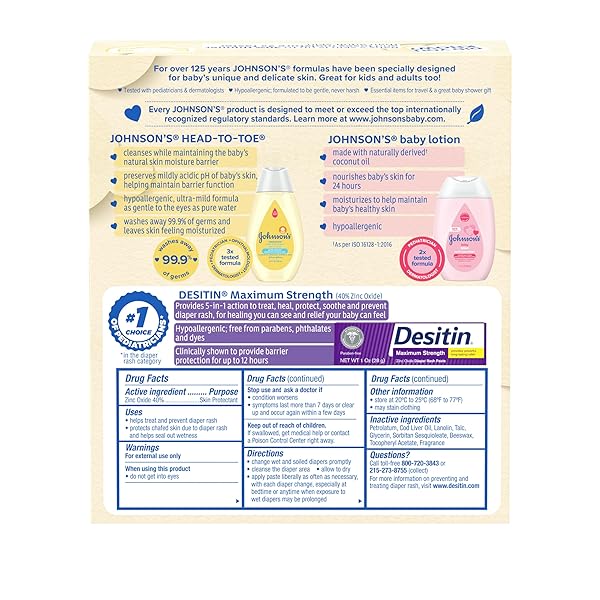 JOHNSON’S BABY CARE ESSENTIALS GIFT SET, BODY LOTION, & ZINC OXIDE DIAPER RASH PASTE FOR BABY’S DELICATE SKIN, VALUE PACK, TRAVEL-SIZE, BATH ESSENTIALS MUST HAVES, BABY GIFTS, 3 ITEMS