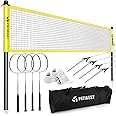 Patiassy Badminton Set for Backyard, Portable Badminton Net with 4 Badminton Rackets, 4 Nylon Shuttlecocks and Carry Bag, for Lawn Beach Family Games
