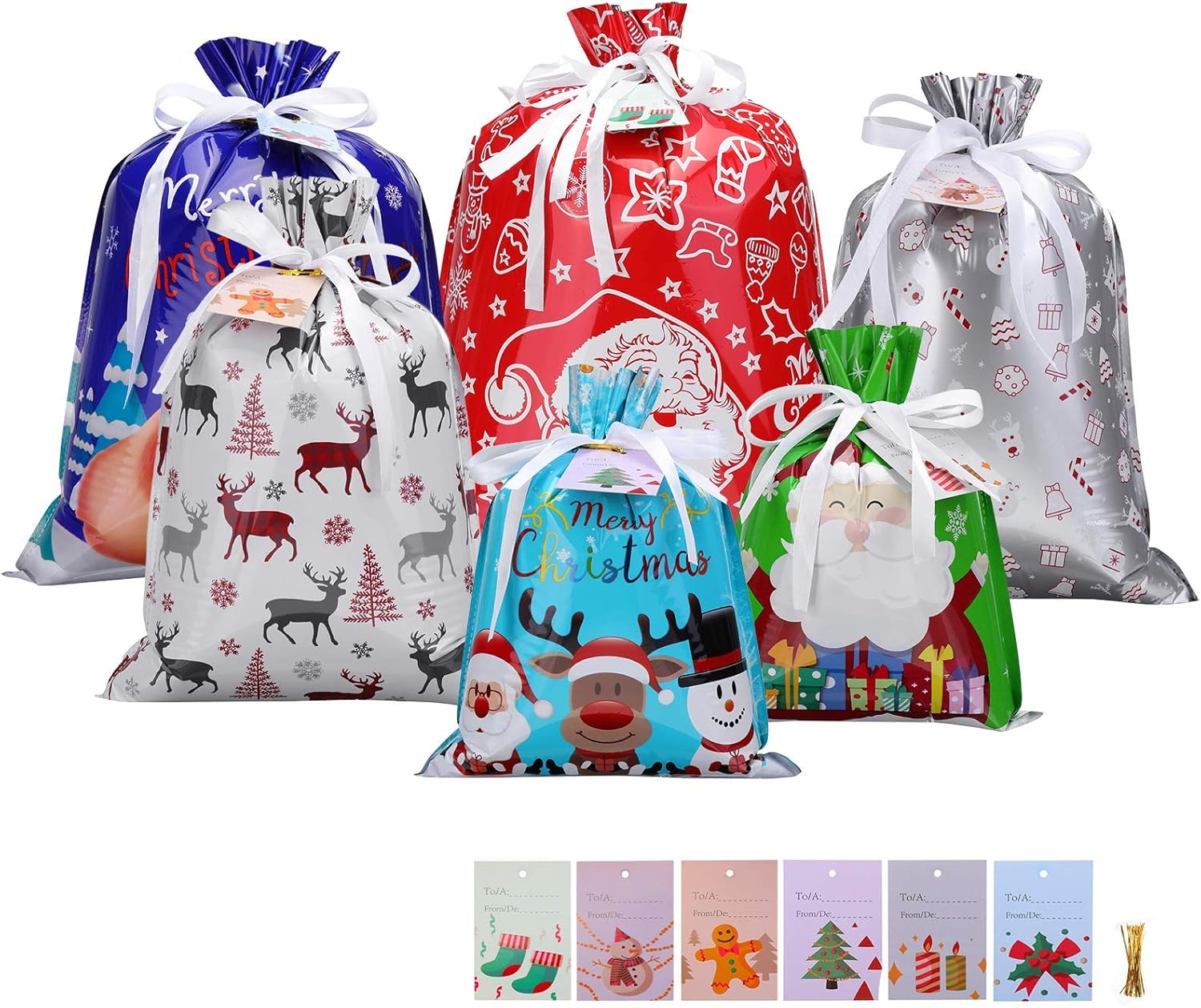 MOHOO 30 PCS Christmas Drawstring Gift Bags, XL Christmas Wrapping Bags