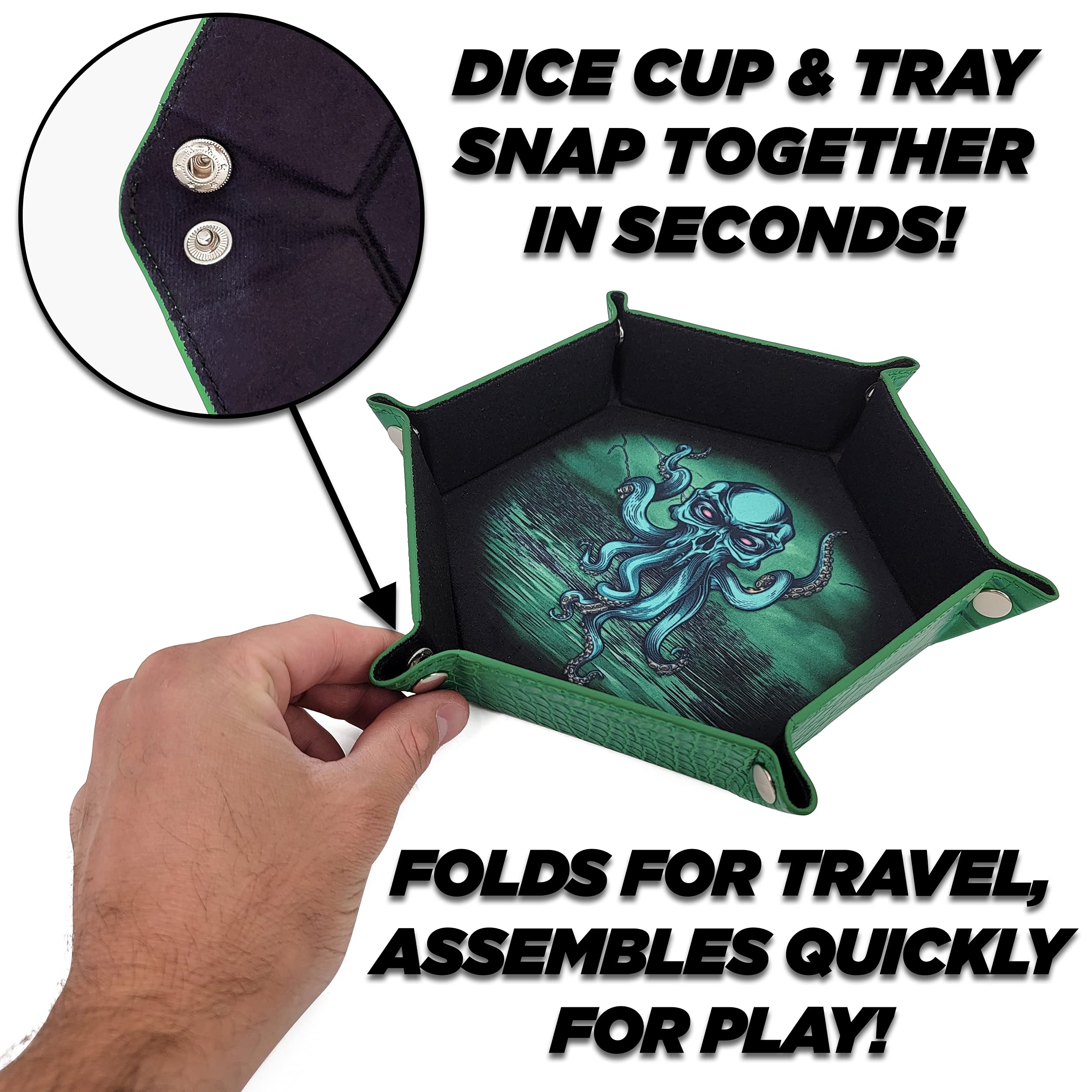 CASEMATIX Folding Dice Rolling Tray and Professional Dice Cup Shaker Set - Portable DND Dice Tray and Felt Cup Dice Shaker with PU Leather Materials