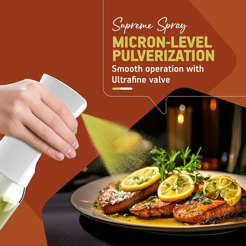 Pulverizador aceite spray de 300 ml, apto para freidora de aire y multiusos, spray aceite de cocina antigoteo, aceitera con dispensador, accesorios freidora sin aceite (Blanco)