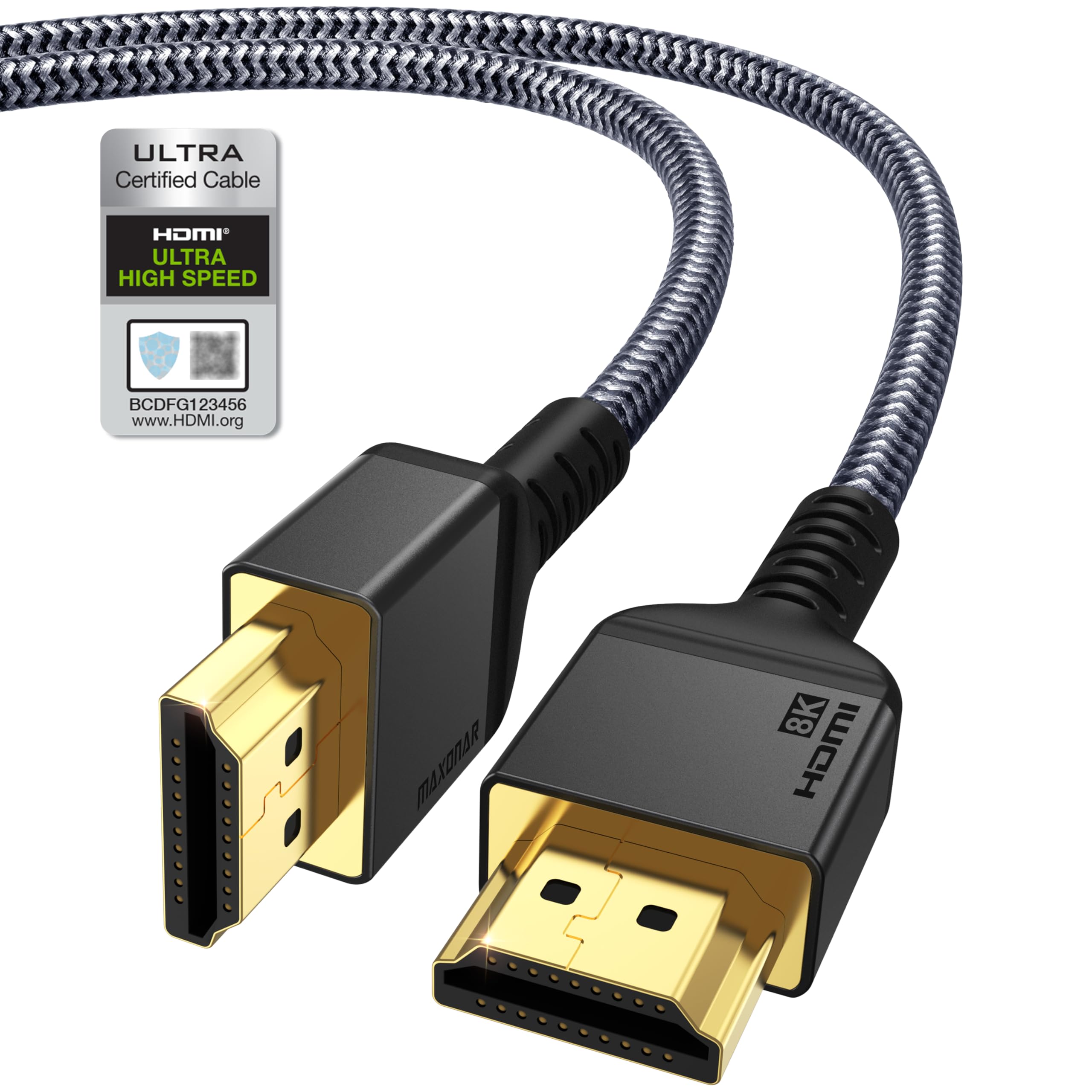 10K 8K Ultra High Speed HDMI® Cable 2m,Maxonar (Certified) Ultra HD 48Gbps @120Hz 4K@120Hz eARC RTX 3090 HDR10 4:4:4 HDCP 2.2&2.3 Dolby Compatible with PS5,Xbox Series X,Roku/Sony/LG TV