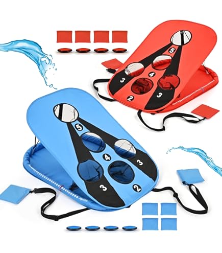 QPAU Inflatable Cornhole Board Set For Pool Or Land, Portable