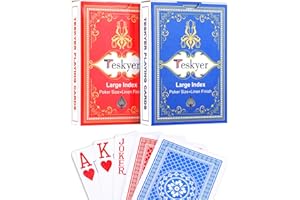 Teskyer 2 Pack Large Print Playing Cards, Poker Size Large Index Deck of Cards, Linen Finish for Seniors & Low Vision, Family Game Night Essential (Pattern A)