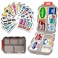 iouwei Pill Organizer with 161 Medicine Labels Travel Daily Pill Container Mini Medication Organizer Storage Pill Organizer Pill Case 7 Day Pill Organizer (Grey)
