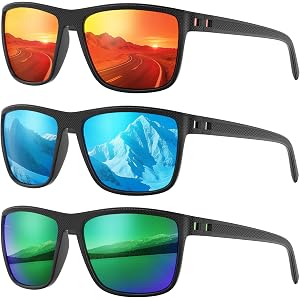 Fanshen Square Polarized Sunglasses for Men, 3 Pack Lightweight UV Protection Sun Glasses for Driving Fishing Golf