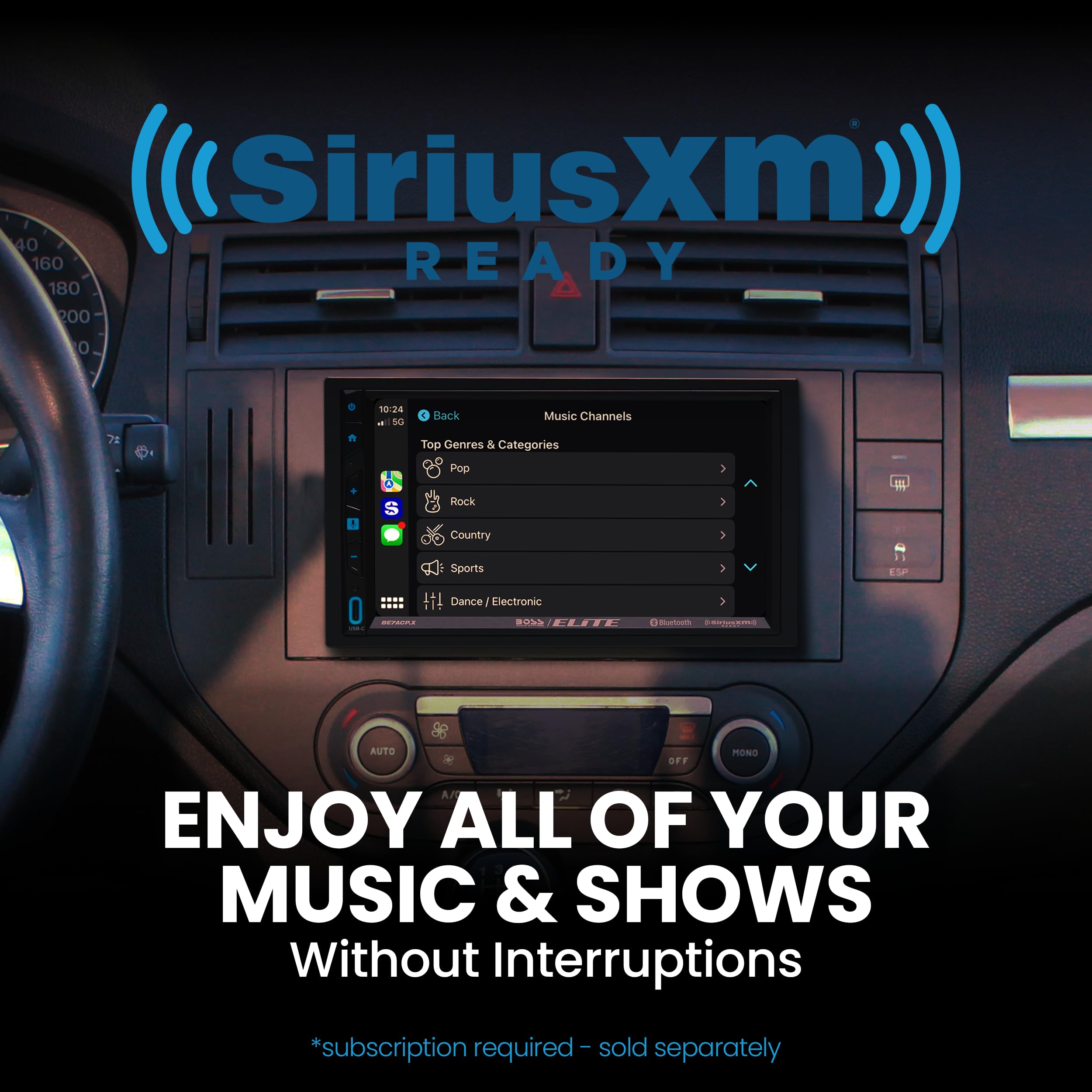 BOSS Audio Systems Elite Series BE7ACP.X Car Stereo - Apple CarPlay, Android Auto, SiriusXM-Ready, Double Din, 7 Inch Touchscreen, No CD DVD Player