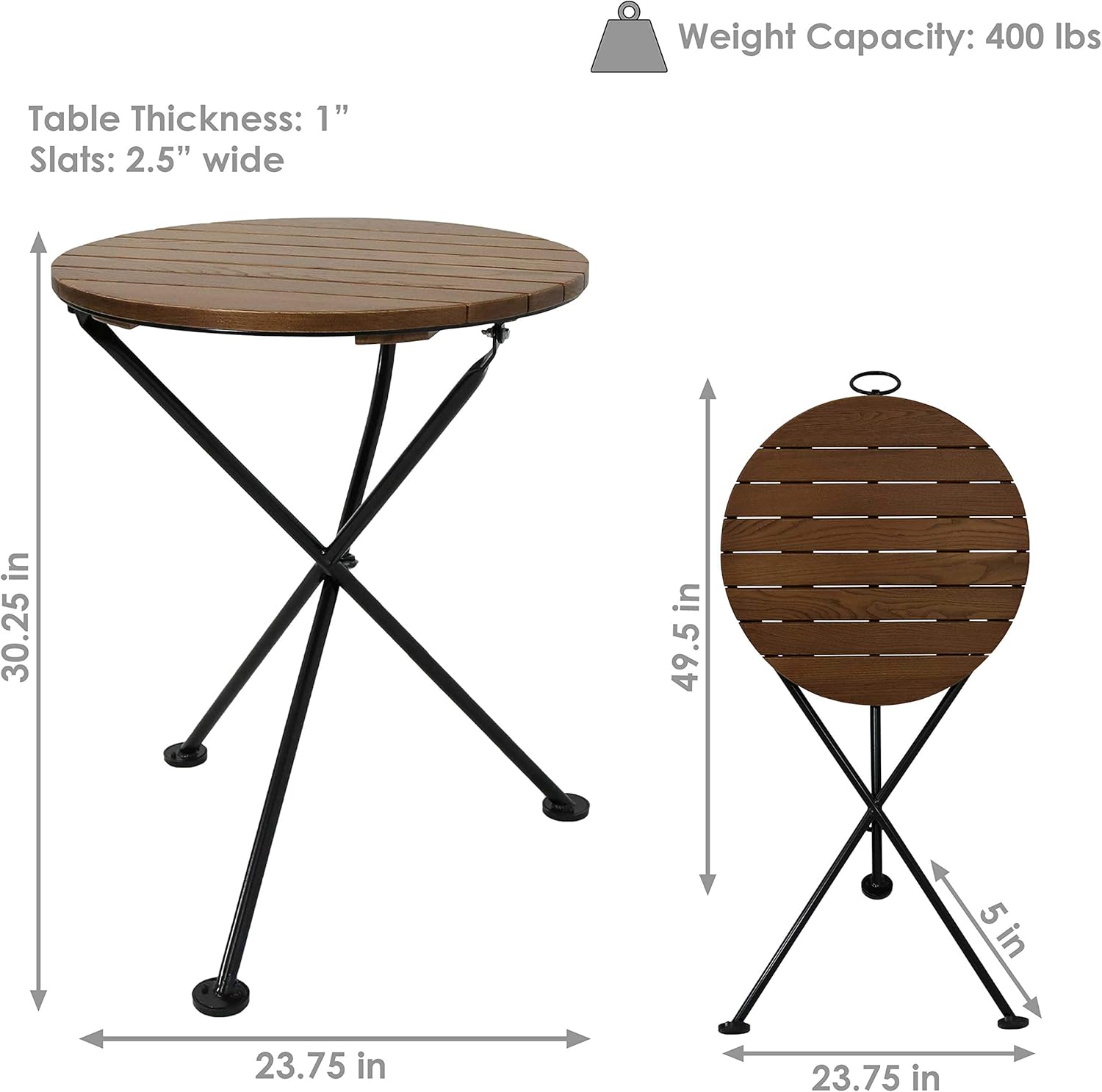 Sunnydaze French Country European Chestnut Wood Round Bistro Table - Portable Indoor/Outdoor Folding Table - Ideal for Patio, Kitchen or Camp Site - 24-Inch Round - Brown: Sunnydaze Decor: Garden & Outdoor