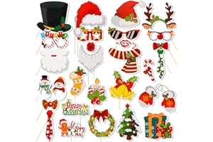 Konsait 30Pcs Christmas Photo Props, Santa Snowman Tree Christmas Photo Booth Props, Christmas Picture Props Holiday Photo Bo