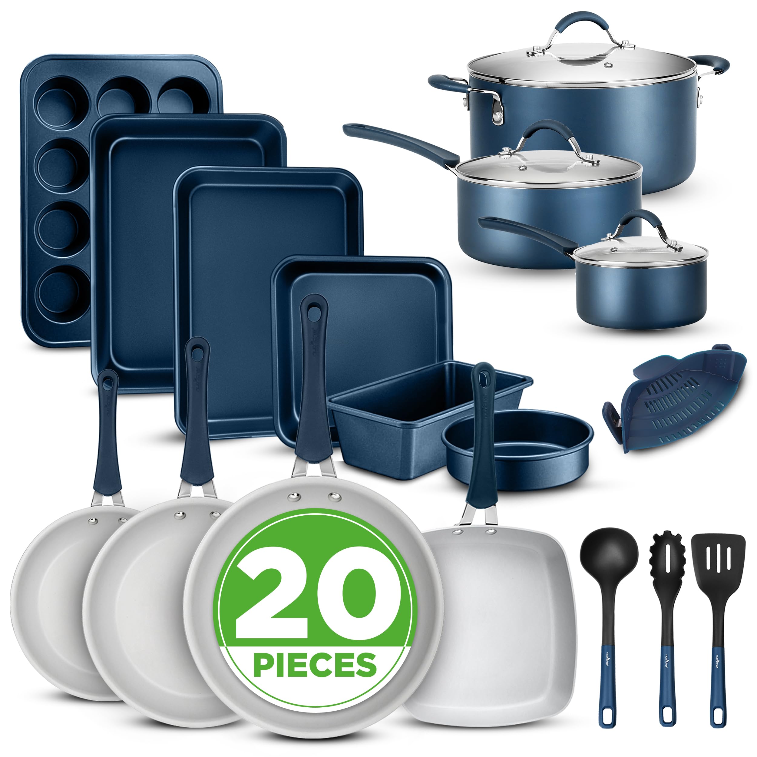Photo 1 of ***MINOR DINKS****NutriChef Professional 20 Pc Kitchen Set in Navy Blue - Durable Non-Stick Pots and Pans with Bakeware, Compatible with Any Cooktop, Easy Clean