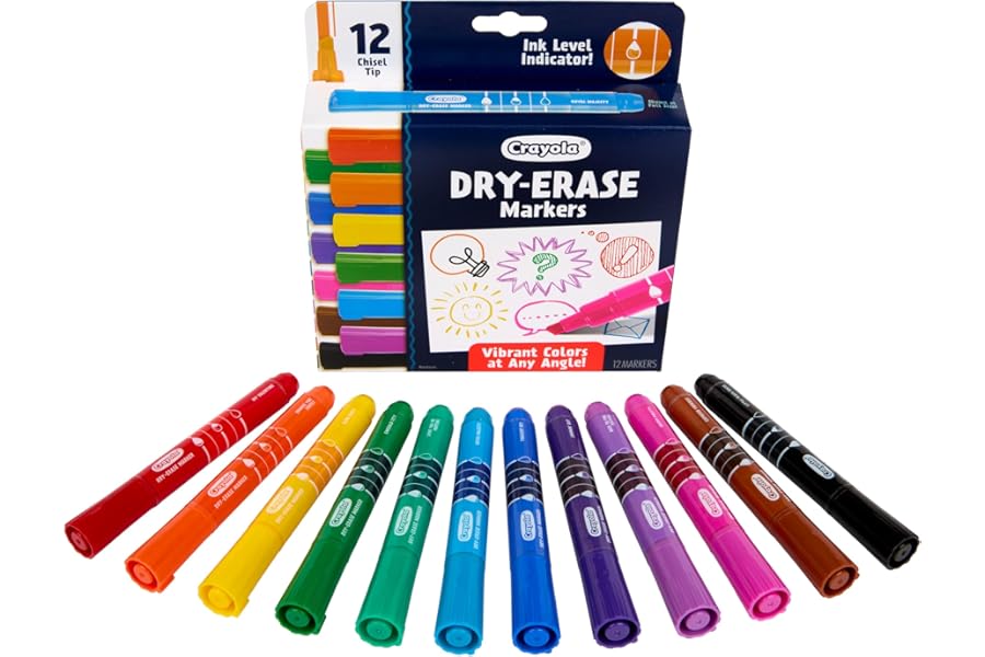 Crayola Take Note Dry Erase Markers for School (12ct) Teacher Classroom Supplies, Chisel Tip Whiteboard Markers, Spring Crafts, Low Odor