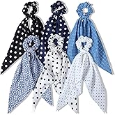 ElevateTech Elastic Hair Scrunchies and Ribbons, 3 Pcs Bow Hair Scarf Scrunchies with Long Tails Knotted Bow Hairs Ties Ponytail Holders Head Bands Hairs Ribbons Accessories for Women Ladies