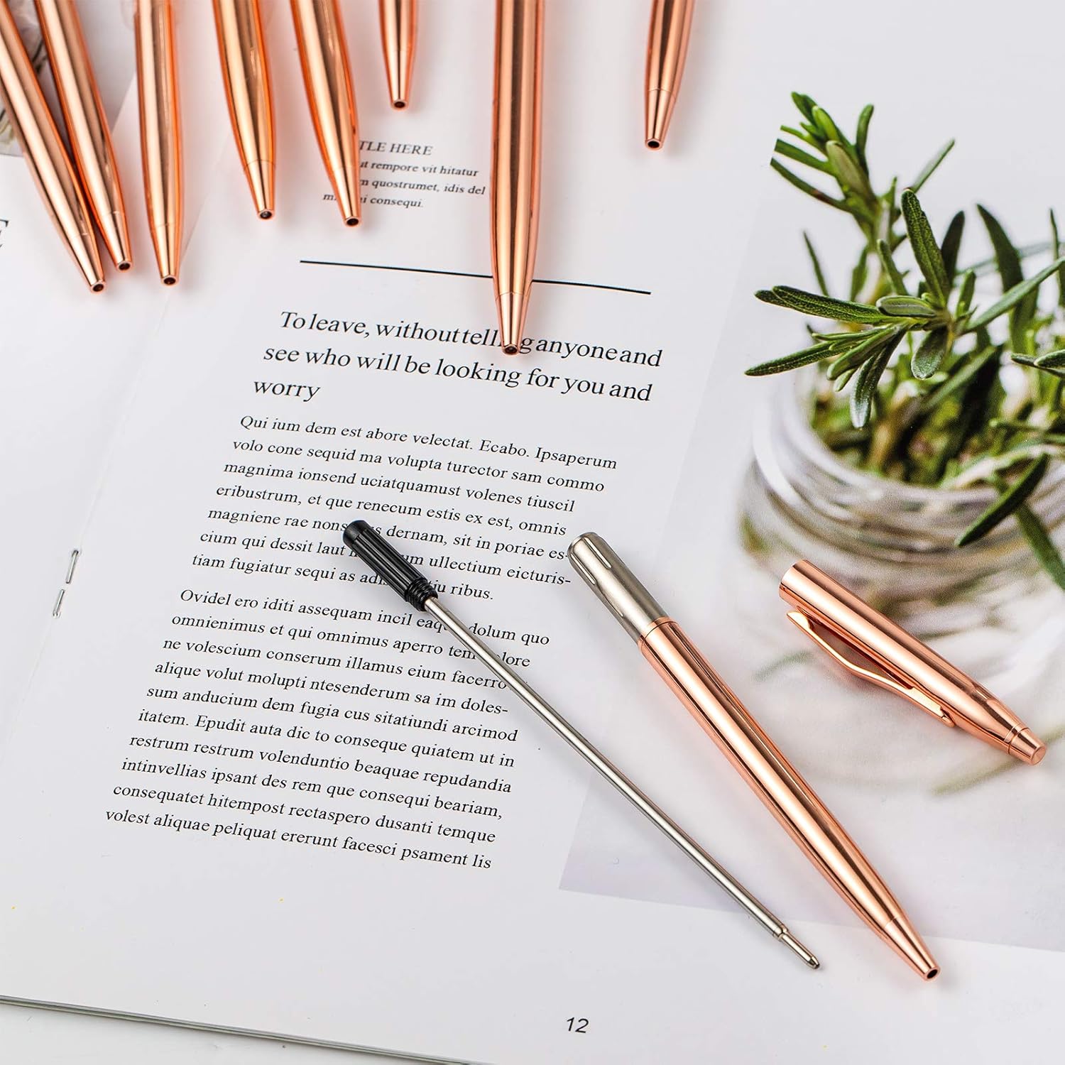 Whaline 9Pcs Metallic Rose Gold Ballpoint Pen with 9Pcs Refills Retractable Ballpoint Pens Black Ink Nice School Prize Stationery Gift for Business Office Students Back to School Supplies - Image 5