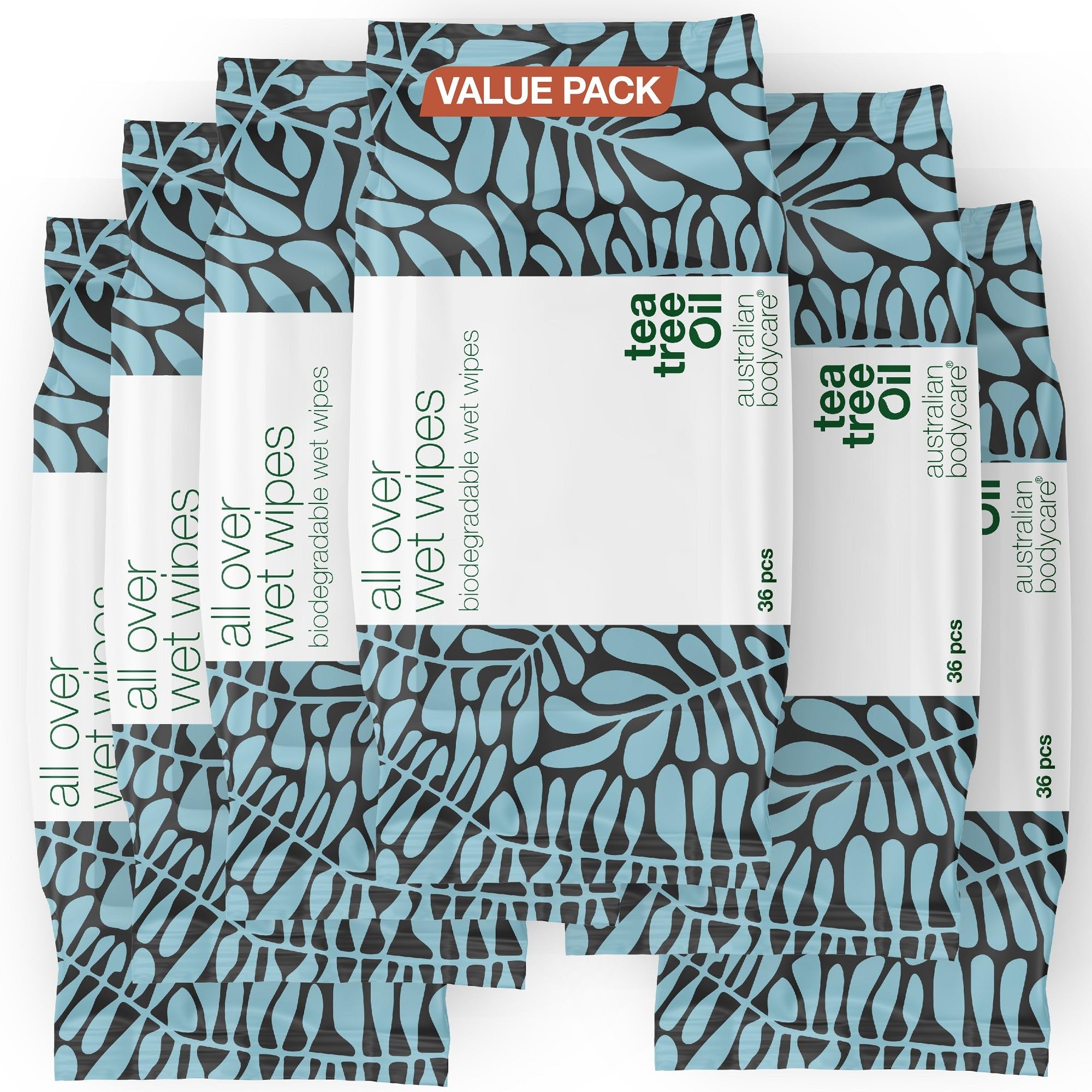 Tea Tree Oil Wet Wipes – 216 Wipes (6 Packs) | Cleanser for Sweat, Dirt & Makeup | Refreshing, Moisturizing & Cooling | On-the-Go Hygiene | Biodegradable
