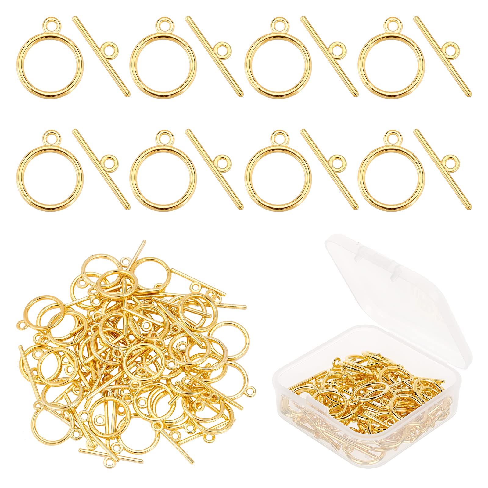 PH PandaHall 40 Sets Toggle Clasps 15mm OT Clasps Tibetan Style Bracelet Connecotors Alloy Jewellery Links Closure Clip for Bracelet Necklace Making DIY Handicrafts, Golden