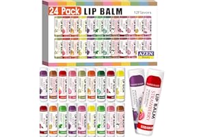 AZEN 24 Pack Lip Balm, Natural Lip Balm Bulk, Lip Care Product, Moisturizing Lip Balms for dry cracked lips - 12 Flavors