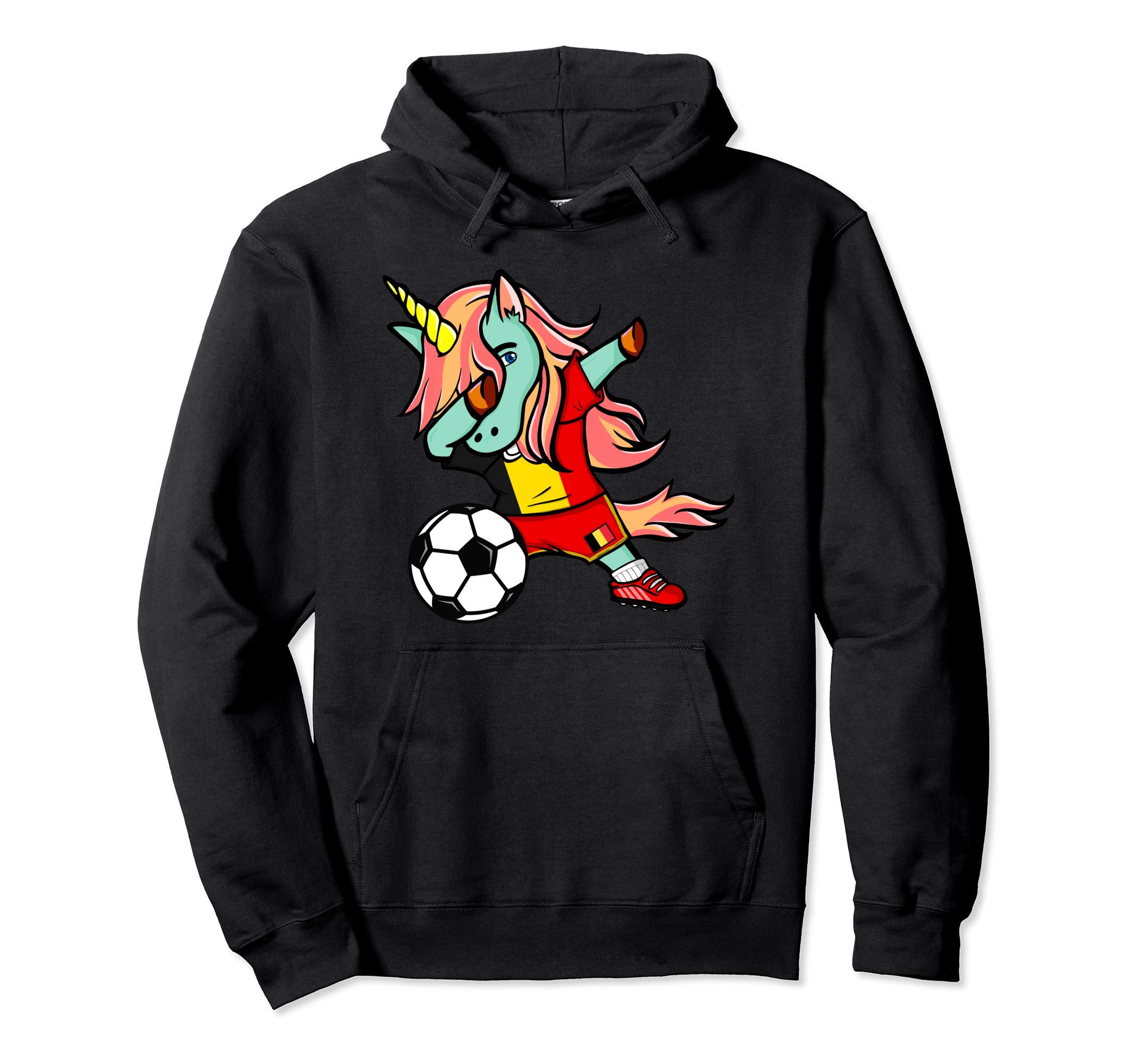 Funny Dabbing Unicorn Belgium Football - Belgian Flag Soccer Pullover Hoodie