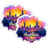 Austin Texas Sticker 4 Inch 2-Pack - Waterproof Vinyl Decal for Laptop Water Bottle Car Tumbler - Durable Aesthetic Long-Lasting Stickers for Adults ID45039