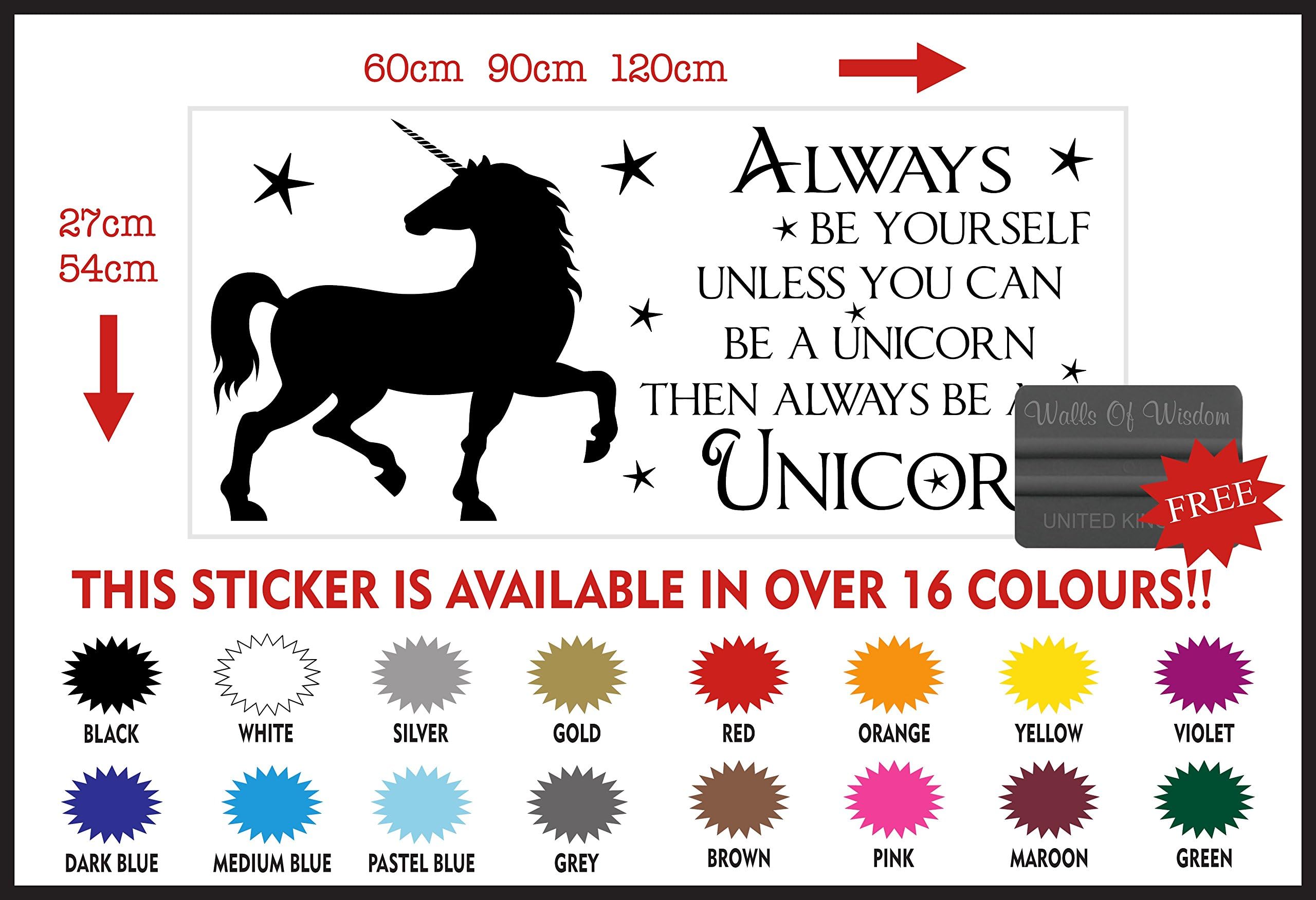 Unicorn Wall Sticker Always Be a Yourself (60x27cm, Silver)