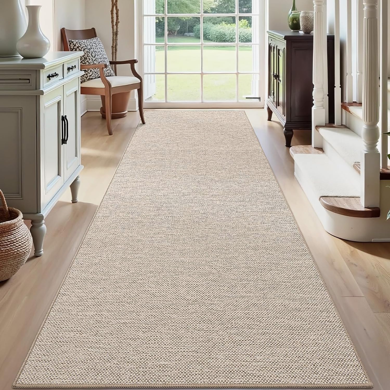 DEXI Runner Rug 61 x 183 cm, Extra Long Non-Slip Dirt Trapper Mat, Rubber Backed Kitchen Rugs, Thin and Washable Floor Carpet Runners for Hallway Entryway Laundry Besides, Khaki