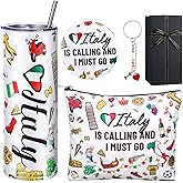 Sieral 5 Pcs Italy Travel Gift Set Funny Italy Themed Travel Trip Souvenir Gifts Includes Cosmetic Bag Thermal Cup Keychain for Traveler Women Birthday Party