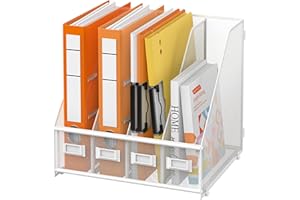 DALTACK Desk Organizers Metal Magazine File Holder with 4 Vertical Compartments Folder Storage Binder Organizer for Office Home School Organization, White