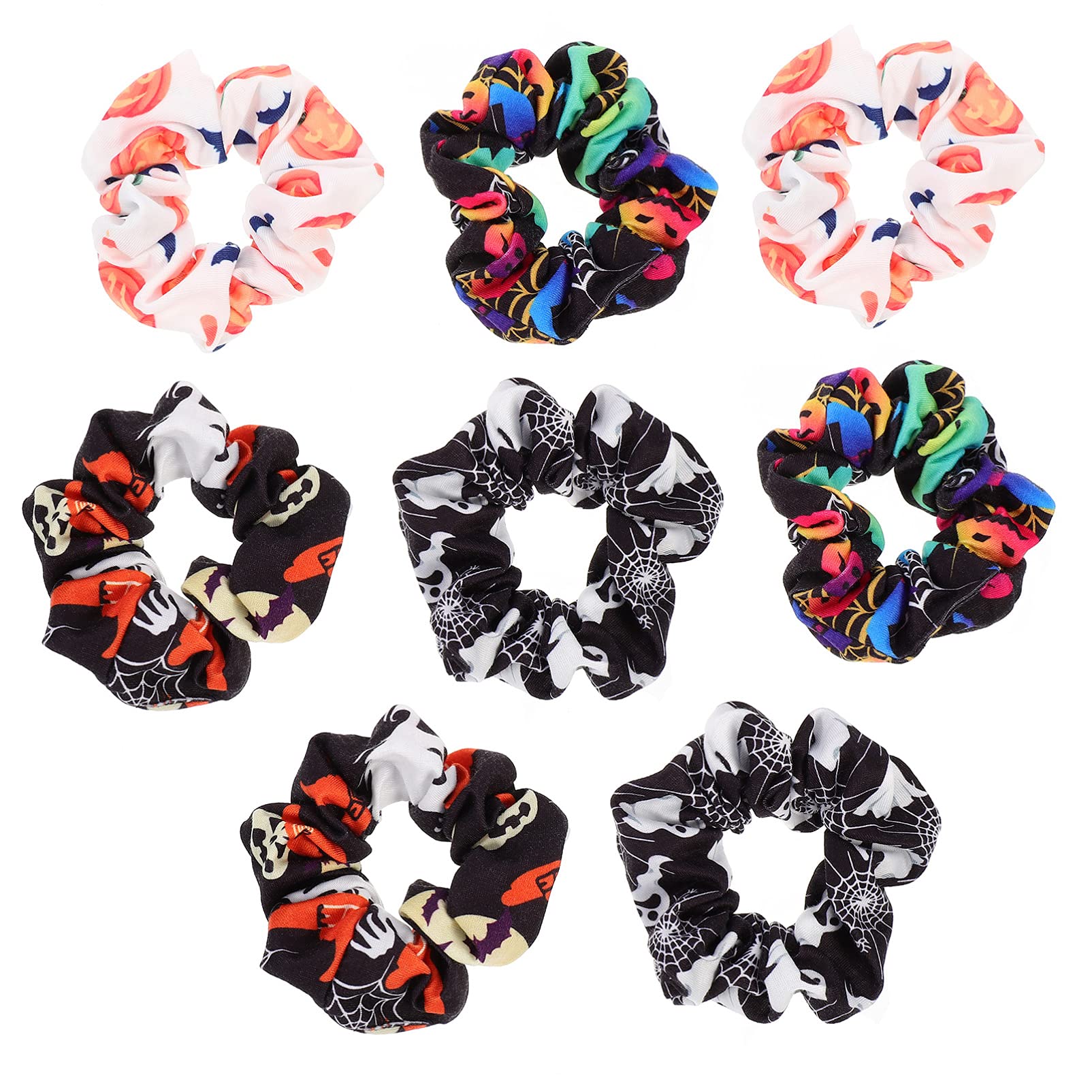 Lurrose 8pcs Halloween Hair Scrunchies Elastic Hair Bands Ghost Pumpkin Hair Ties Halloween Ponytail Holder for Party Favors