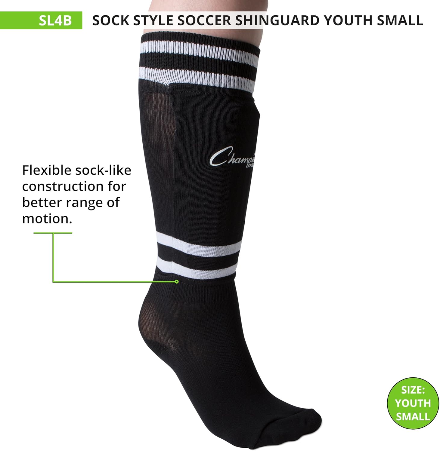 Champion Sports SL4B Youth Sock Style Soccer Shin Guards - Ages 4-6, Black, Small : Soccer Shin Guards : Clothing