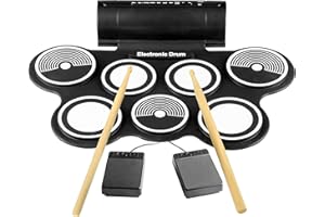 Pyle Electronic Roll Up MIDI Drum Kit W/ 9 Electric Drum Pads, Foot Pedals, Drumsticks, & Power Supply | Quick Setup | Tablet