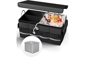TK-YBX1ZSQ Car Trunk Organizer for SUV with Removable Leakproof Cooler-66L Waterproof Collapsible Multi-Compartment, Detachable & Foldable Lid Aluminum Alloy Handle for Car Truck Van Accessories