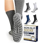 Pembrook Non Slip Crew Grip Socks Men & Women - 4 Pairs | Non Slip Socks for Elderly, Hospital, Pilates, Yoga, Barre, Home