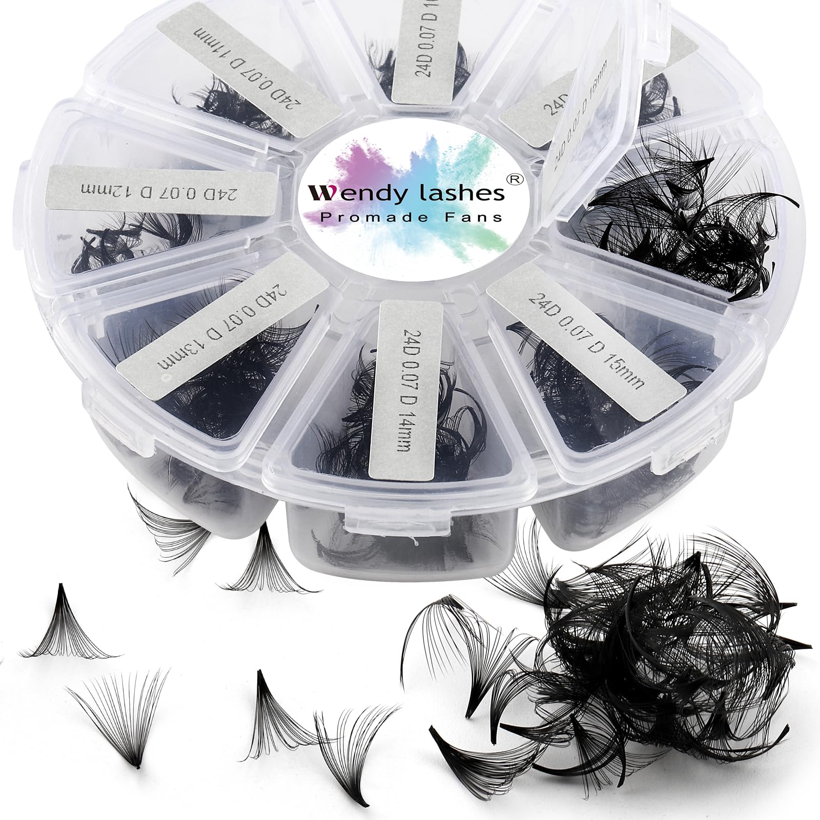 Pre Made Fan Eyelash Extensions 500 Fans 24D 0.07mm D Curl 9-16mm Mixed Premade Lash Fans Volume Russian Lash Extensions Handmade Promade Loose Fans Lash(500-24D-0.07-D-916)
