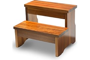 FANATU Wooden Two Step Stool, Heavy Duty 2-Step Ladder for Adults & Kids, Supports up to 450lbs for Kitchen, Bathroom or Bedside Use (Acacia Wood)