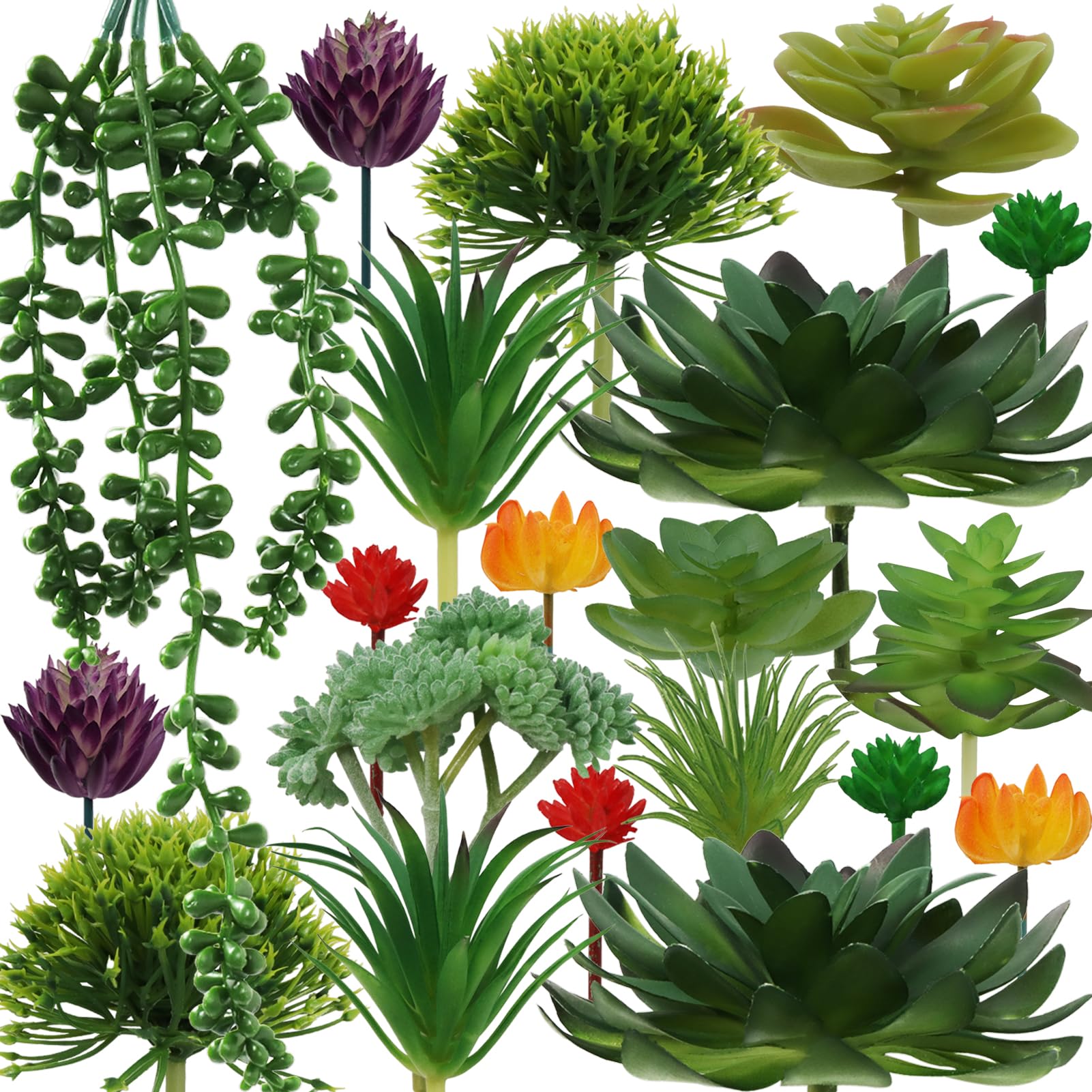 QUOZUO 20pcs Colorful Succulents Plants Artificial, Fake Succulents, Mini Artificial Succulents for DIY Home Floral Wall Office Decoration (Unpotted)