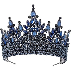 CharmingBridal Navy Blue Crystal Tiara for Women, Gothic Queen Pageant Crown, 5.1 Inch Tall Regal Rhinestone Crown for Weddin