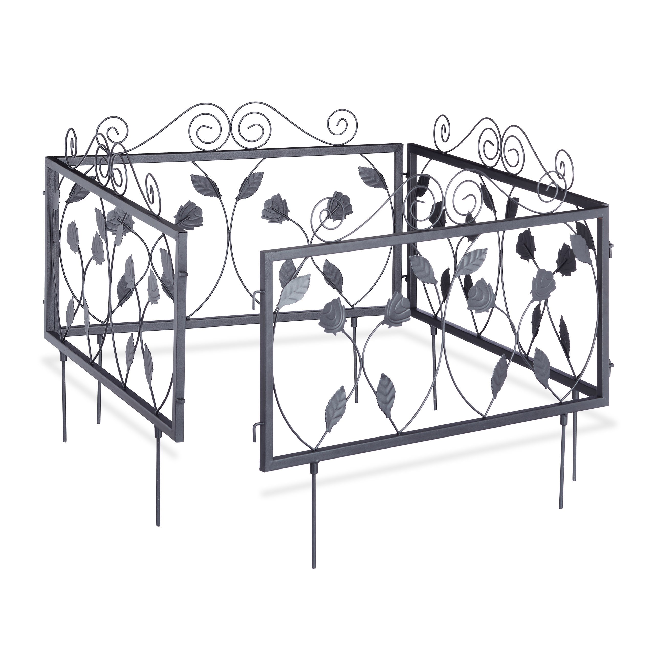 Relaxdays GOTH Set of 4 Metal Garden Fencing Panels, Yard Fence for Inserting, 33 x 56.5 cm