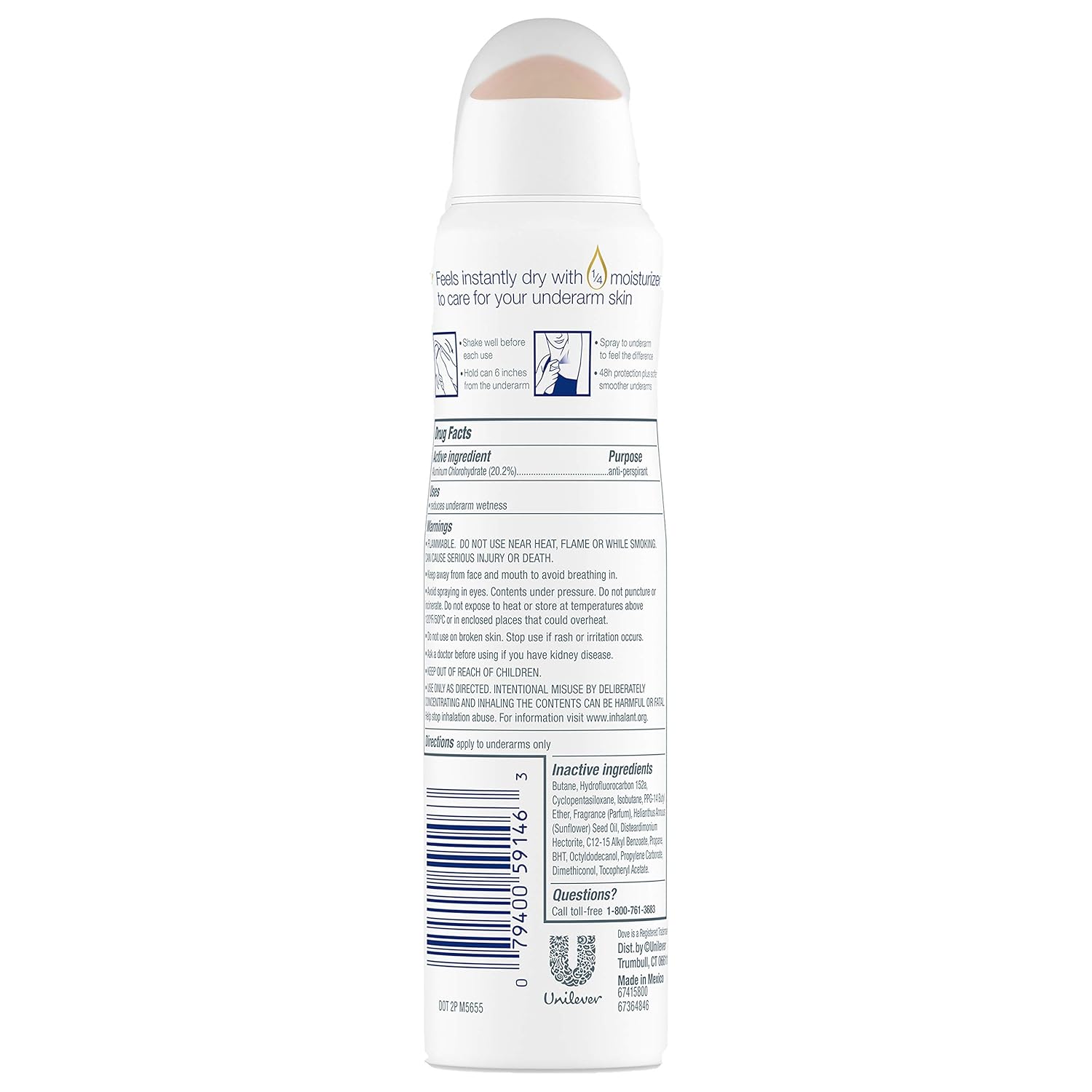 Dove Antiperspirant Deodorant Dry Spray No White Marks Clear Finish Invisible 48-Hour Sweat and Odor Protecting Deodorant for Women 3.8 oz 3 Count : Beauty