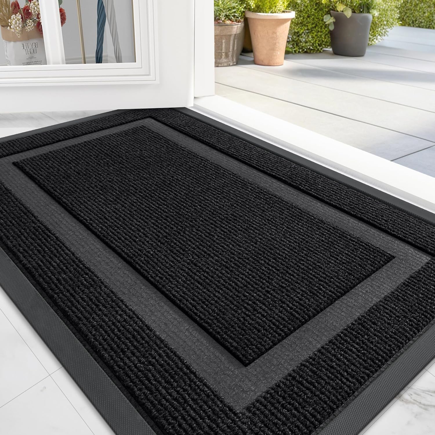 Homaxy Door Mat, Rubber Backed Non Slip Door Matts Indoor, Dirt Trapper Absorbent Mats, Washable Front Doormat Outdoor, Heavy Duty Floor Mat for Entrance, Kitchen and Garden, 60 x 90 cm, Black